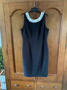 Sleeveless Black Midi Dress with Pearl Trim